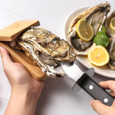 Stainless Steel Opening Oyster Scallop Tool Kitchen Shell Pryer, Knife+Wooden Stand